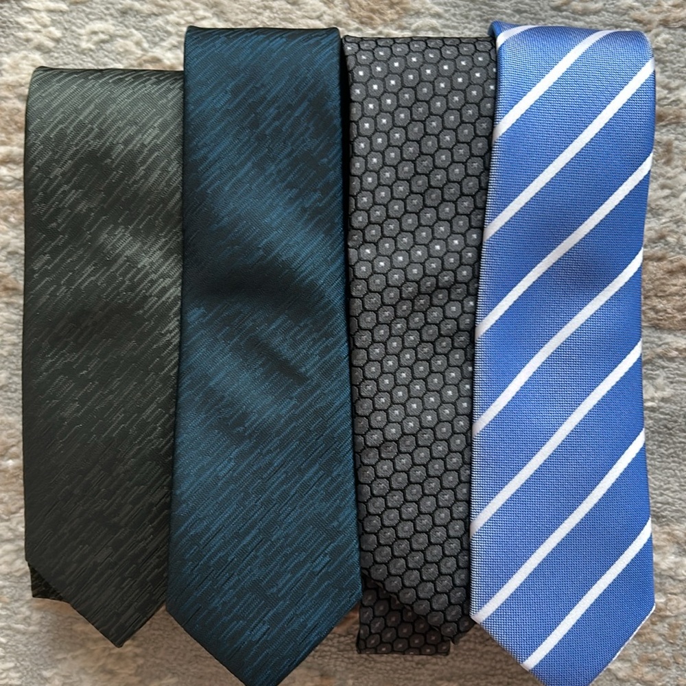 French Connection Designer Men's Tie Set - Black/Gray, Blue, Green - Brand New